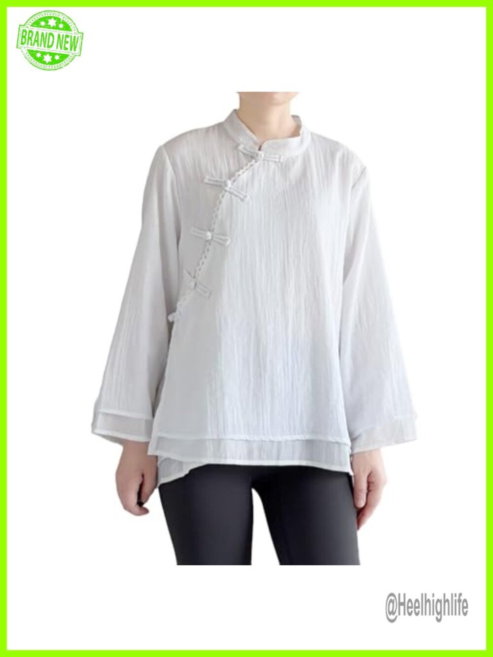 Minibee Women's 3/4 Sleeve Cotton Linen Button Down Top